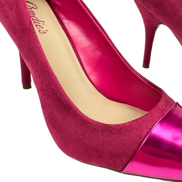 Candie's Pink Faux Suede Metallic Pointed Nose Stilleto Heel Pumps Sz 8.5 Glam - Picture 13 of 14
